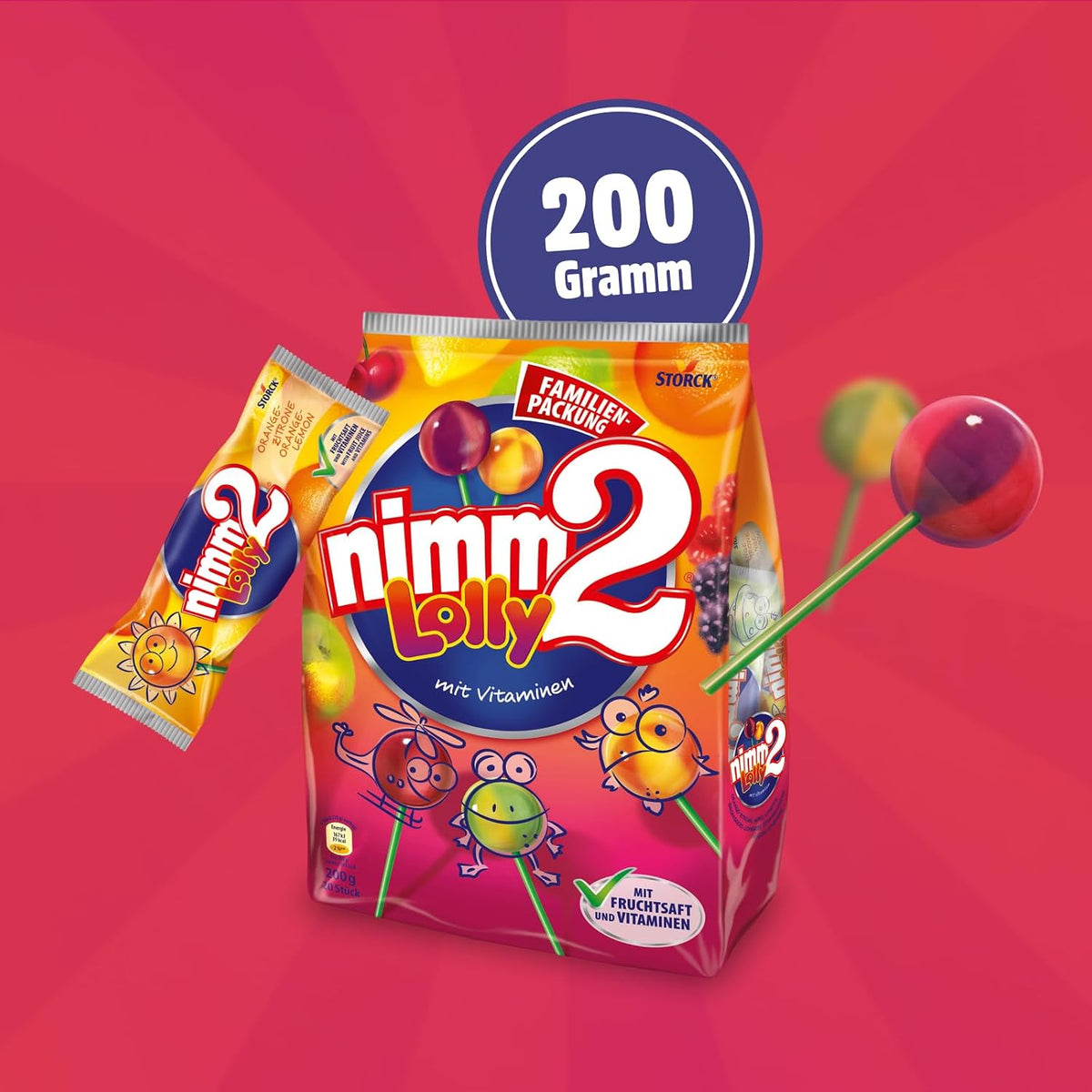 nimm2 Lolly, Lollys in vier Doppelsorten mit Fruchtsaft - 1 x 200 g