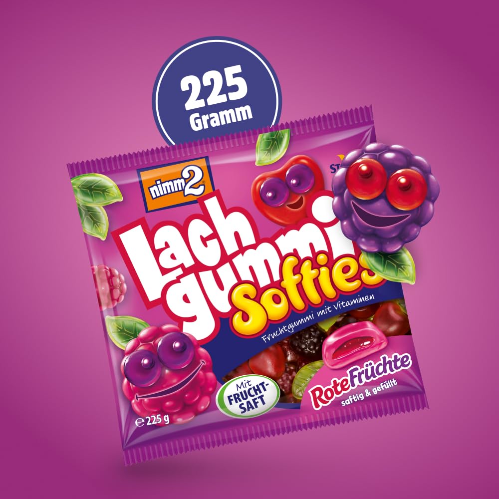 nimm2 Lachgummi Softies Rote Früchte, gefüllte Fruchtgummis 225g