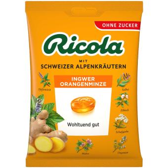 Ricola Ingwer Orangenminze ohne Zucker 75g MHD: 31.01.26