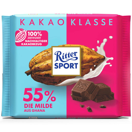 Ritter Sport Kakao-Klasse 55% Die Milde aus Ghana 100g MHD: 01.05.24