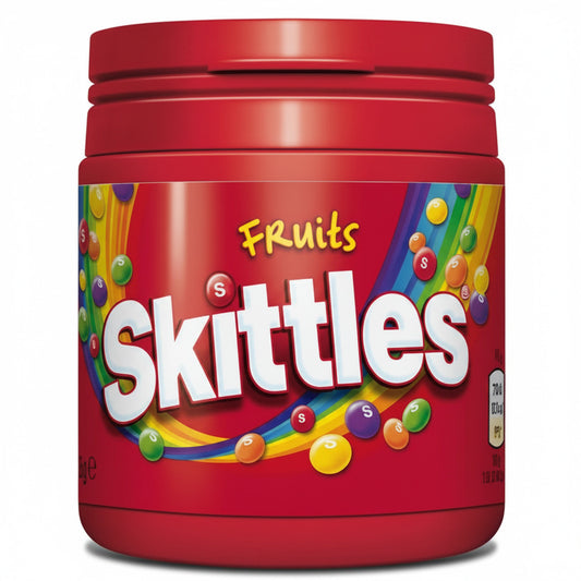 Skittles Fruits 125g Dose. Fruchtig, bissfest, bunt.