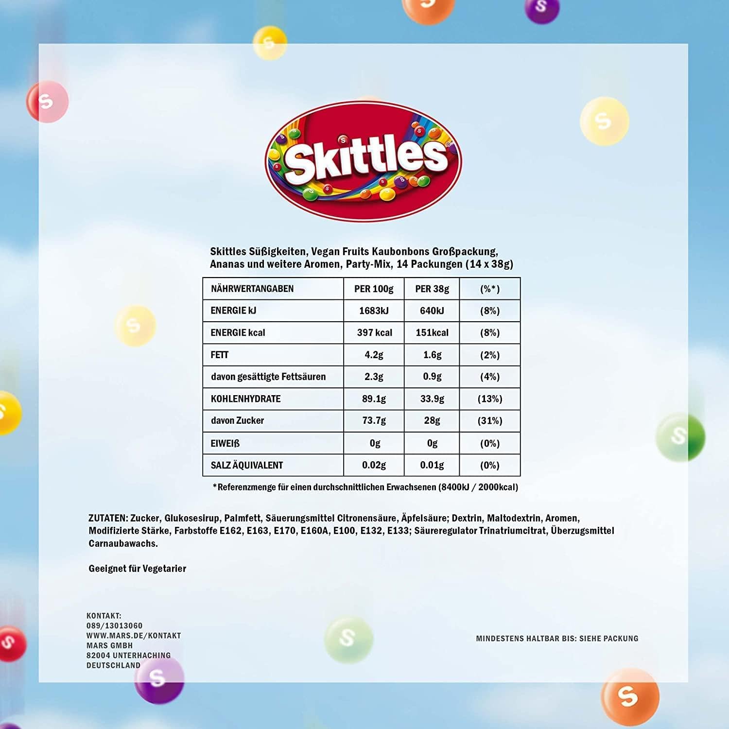 Skittles Fruit Nährwerttabelle