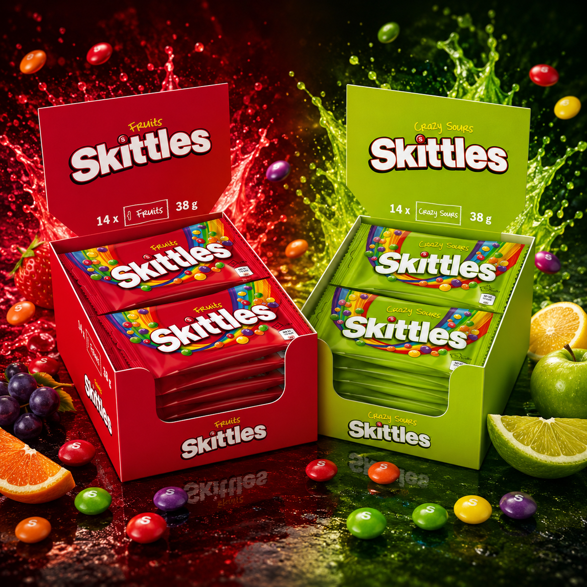 Skittles Owoce + MIESZANKA Kwaśna 2 x (14 x 38g)