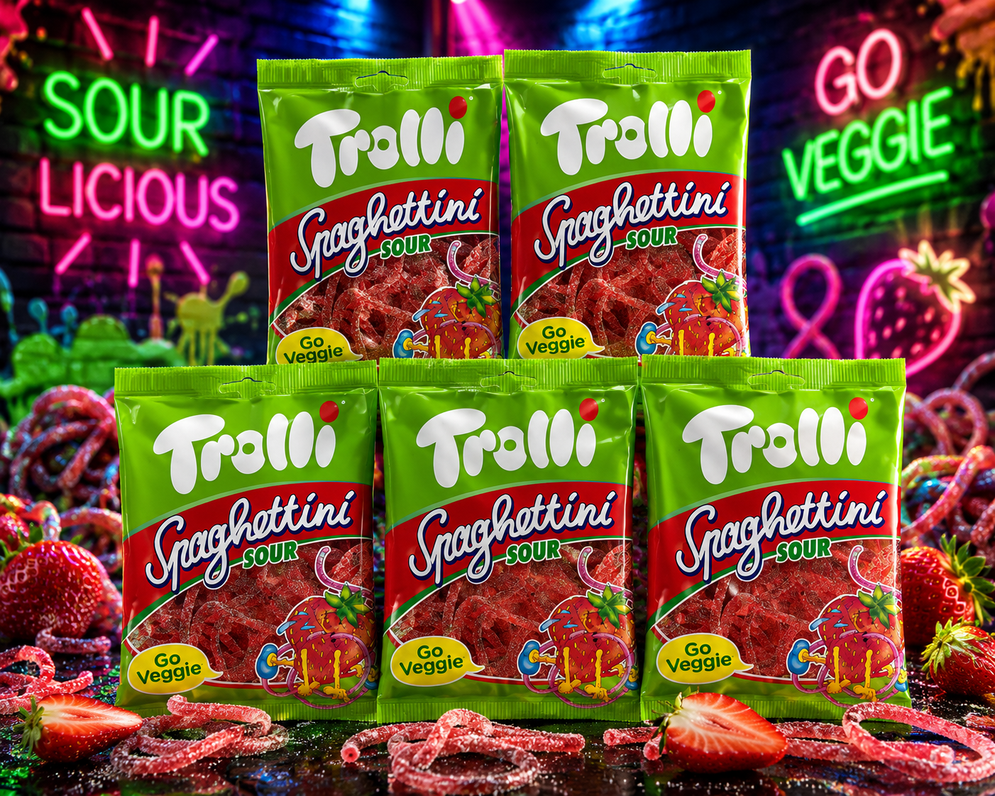 Trolli Spaghettini Sour Erdbeer 5 x 100g