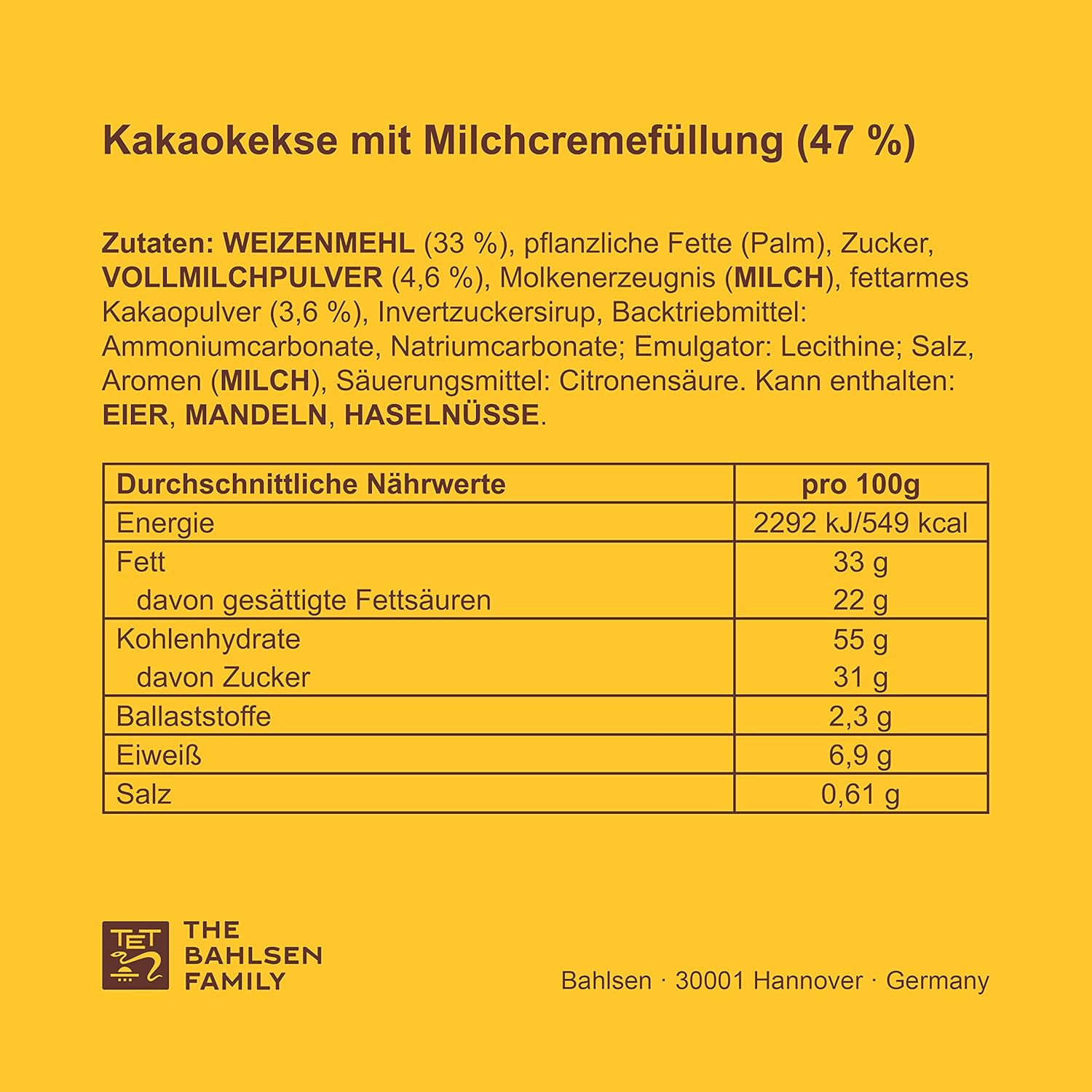 Zutaten & Nährwerte- Leibniz Cream Milk 18x2er